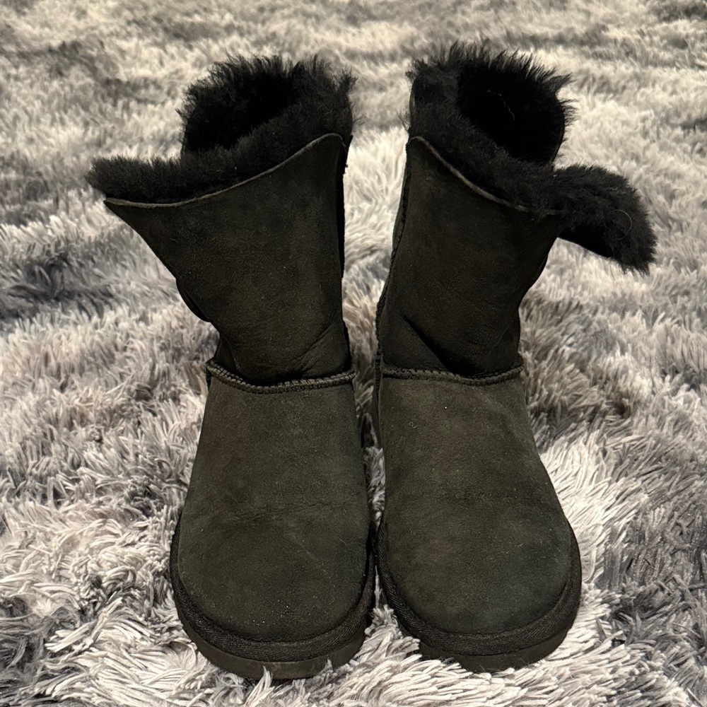 UGG Bailey Button Black Suede Boots with Fur Lining